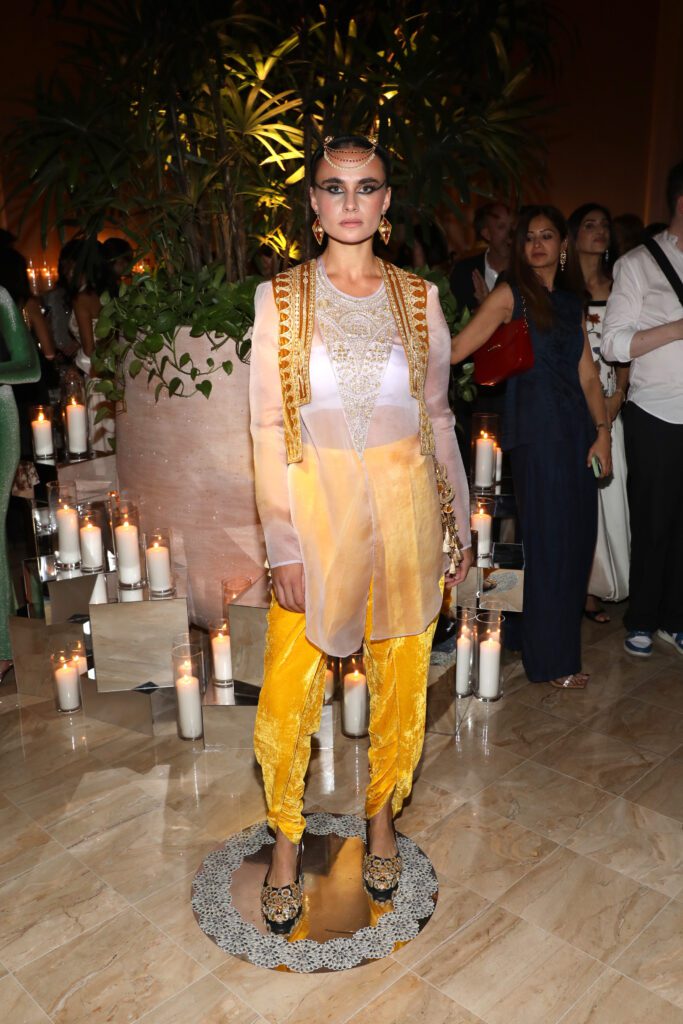 A model walks for House of Masaba at Art From The Eye of India at Miami Art Week at The Shelborne by Proper