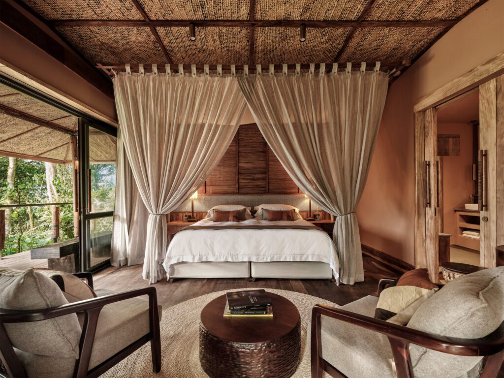 The lodge’s ten private villas are designed as a secluded retreat within the surrounding rainforest