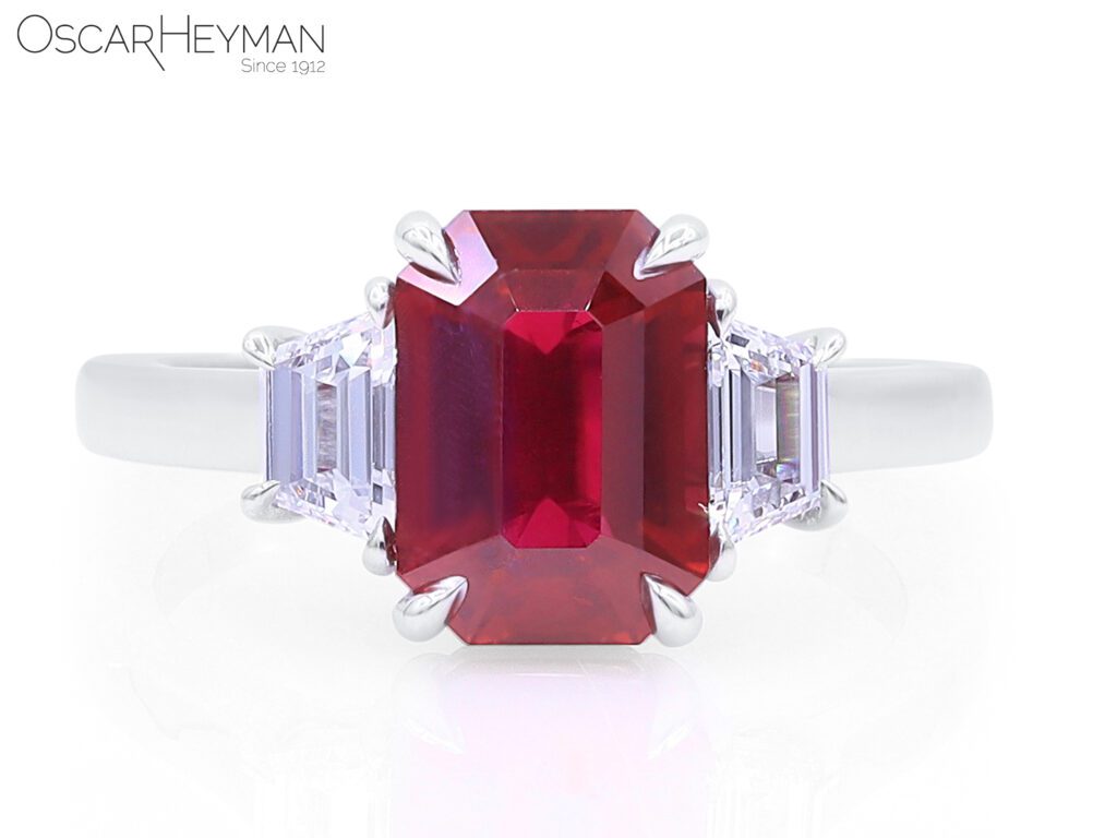 Ruby, diamond and platinum ring, from the current collection at Tenenbaum Jewelers