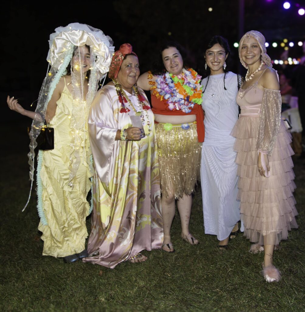 Marilyn Lubetkin, Karen Oshman Lubetkin, Hope Desenberg, Xochitl Vasquez, Ava Lubetkin at Orange Show Barefoot Beach Ball (Photo by Mike Herrera)