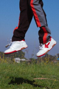 Sneakers in flight: Off-White’s Out of Office skate sneakers, one of the cool-kid brands often found at 2nd Street USA.