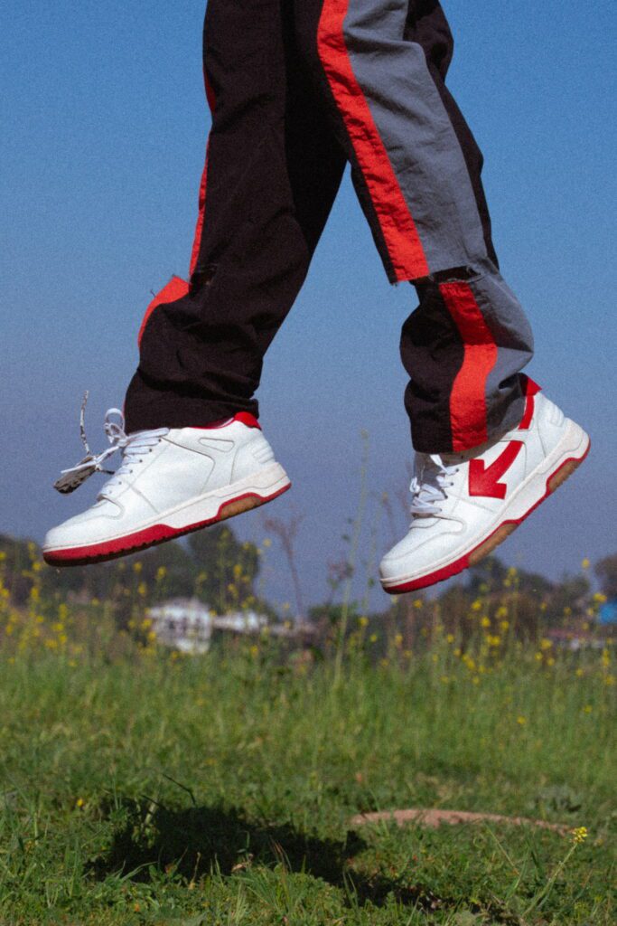 Sneakers in flight: Off-White's Out of Office skate sneakers, one of the cool-kid brands often found at 2nd Street USA. 