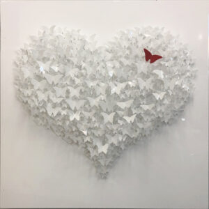 Flying Love – white on white – 100×100 cm