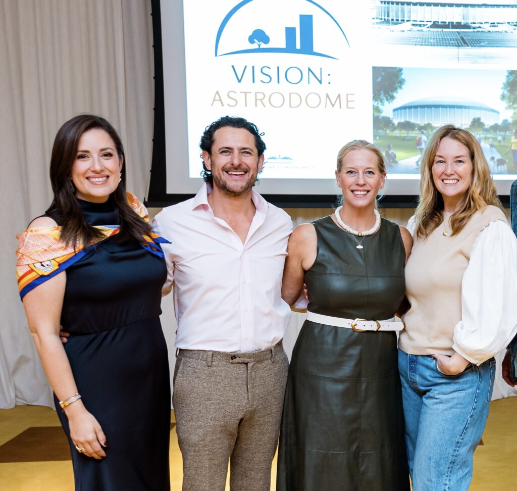 Brittany Wetterer, David Denenburg, Beth Wiedower Jackson, Nicole Romano at the inaugural gathering of the Dome Society, young professionals dedicatyed to saving the Astrodome. (Photo by Jenny Antill)