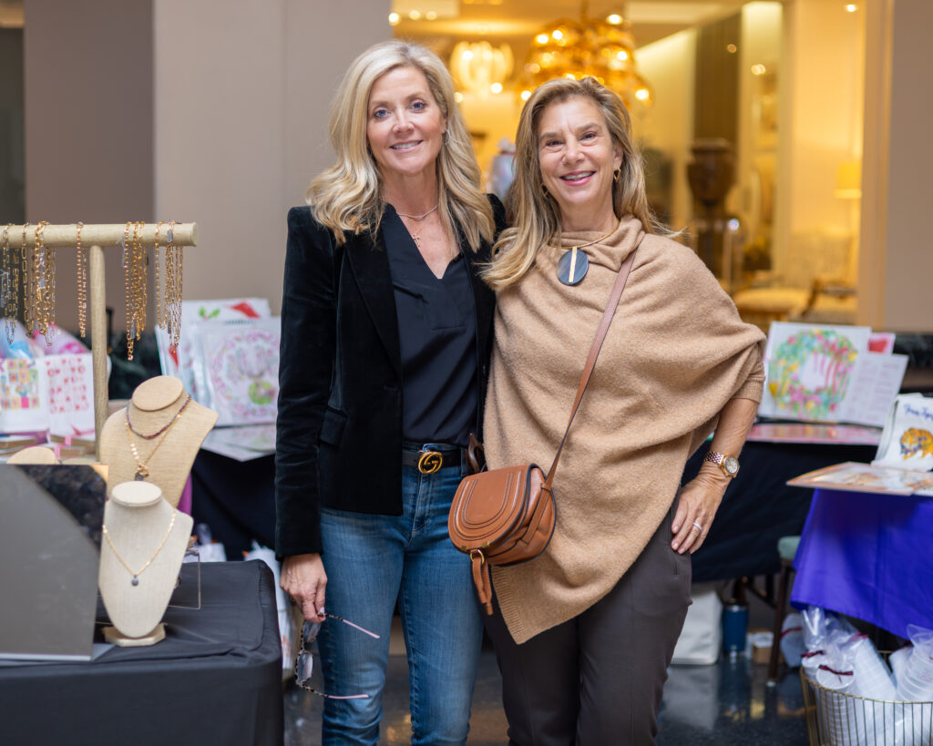 Lori Claypool, Jennifer Cox at the Decorative Center Houston  holiday wreath event benefiting the Salvation Army