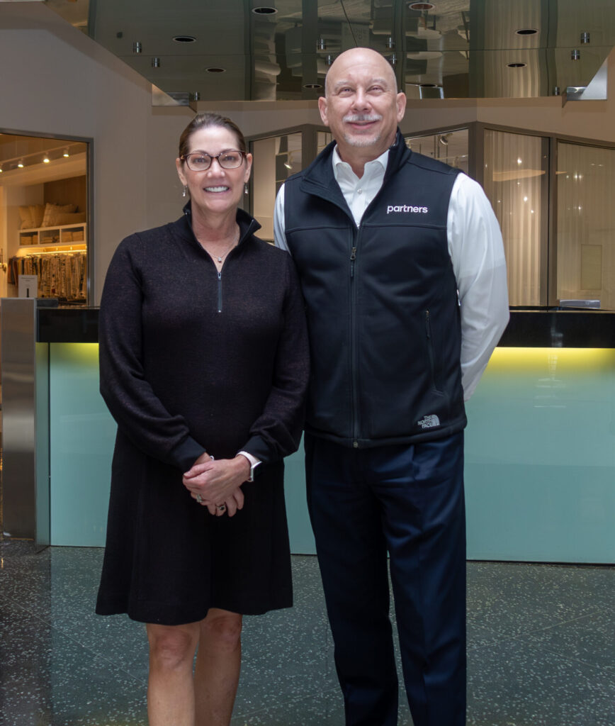 Natalie Parker, Brad Kovich at the Decorative Center Houston holiday wreath event benefiting the Salvation Army