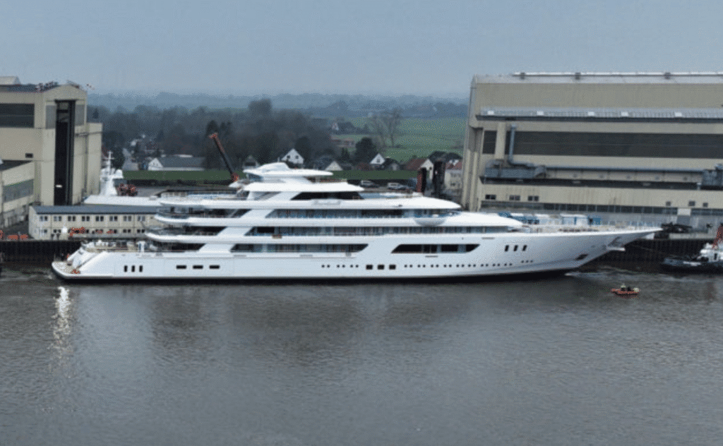 After being under wraps for years, Ambassador Tilman Fertitta's yacht Boardwalk debuts in the Lürssen yacht yards in Germany.
