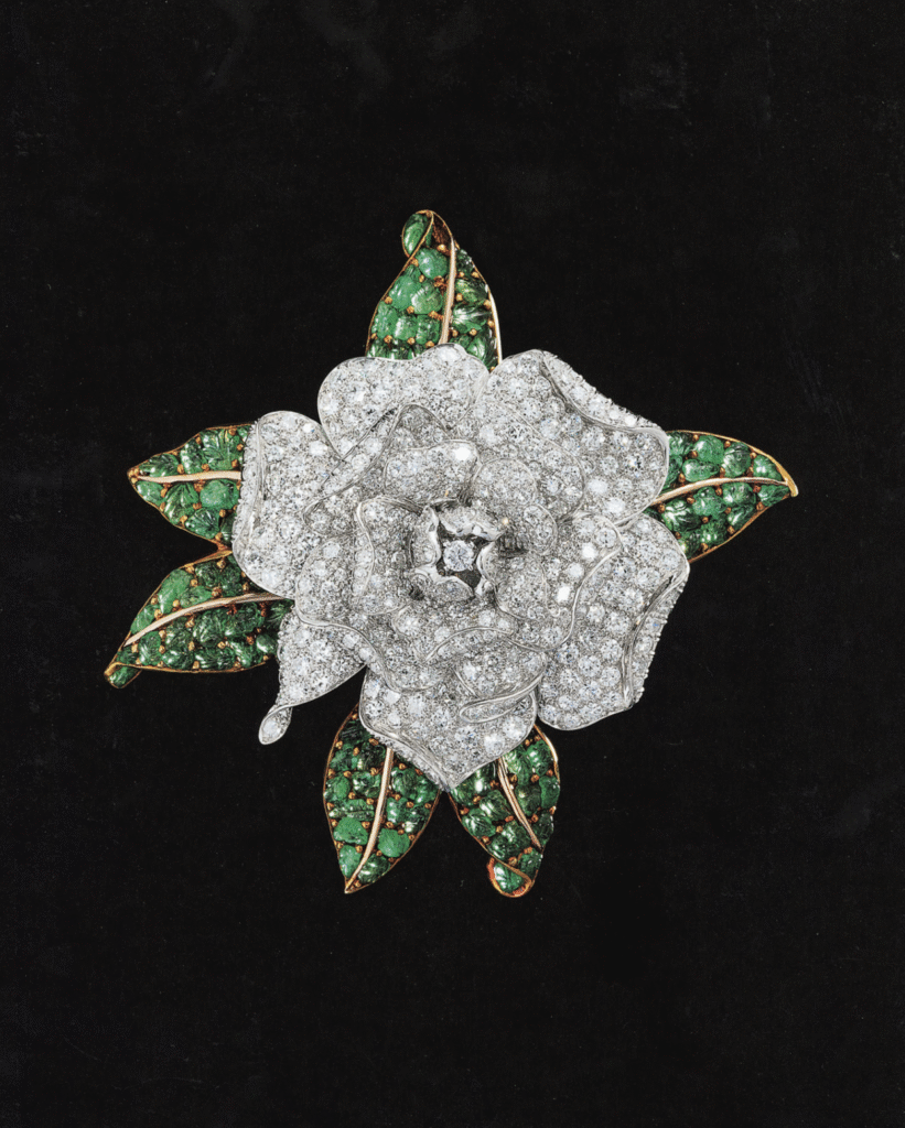 A stunning diamond, emerald, platinum and gold gardenia brooch made in 1939 for Black, Starr & Frost - Gorham, before Oscar Heyman began designing under its own name. 

Image from the book "Oscar Heyman: the Jewelers' Jeweler," Museum of Fine Arts Boston Publications