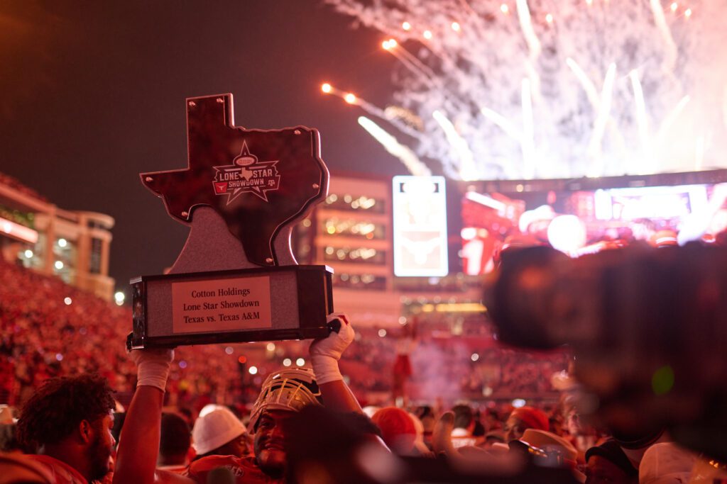 The University of Texas takes home the Cotton Holdings Lone Star Showdown Trophy (Photo courtesy of Cotton Holdings) (Photo by Courtesy of Cotton Holdings)
