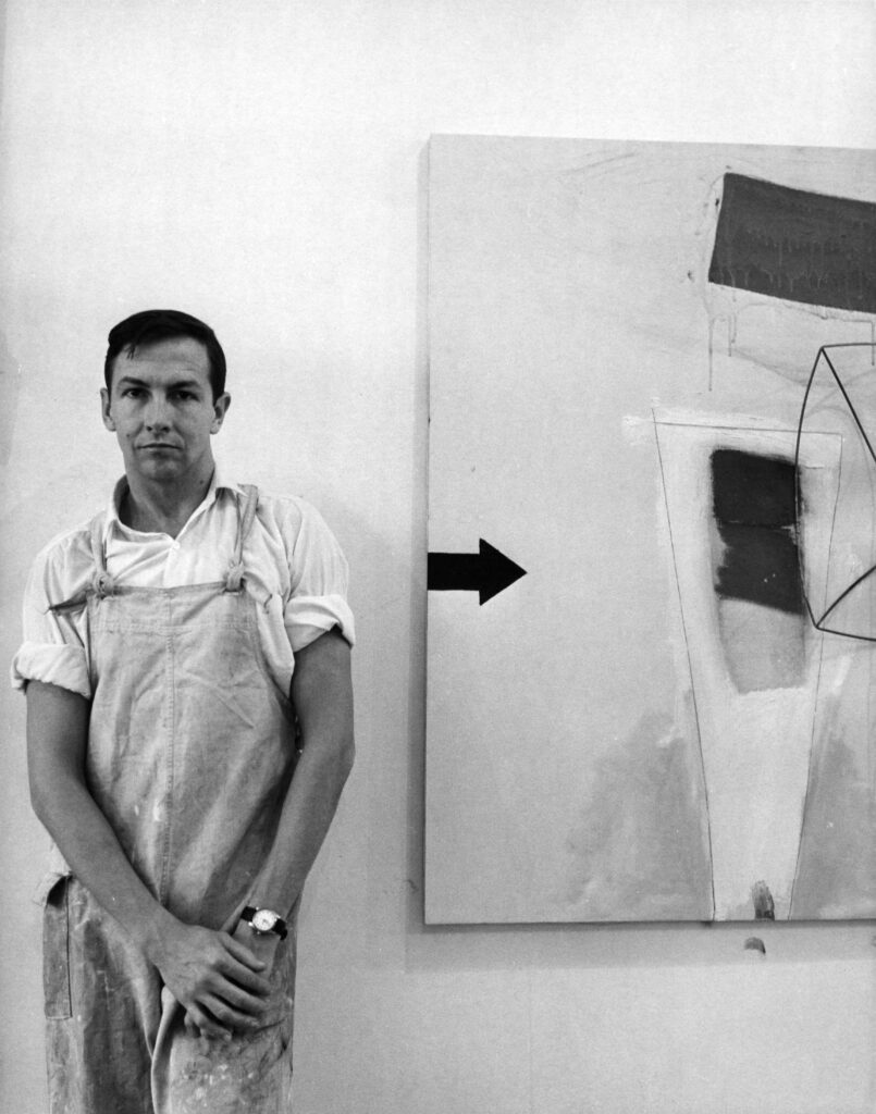 Robert Rauschenberg with "Stripper," 1962, in his Broadway studio, New York, New York, circa 1962. (Robert Rauschenberg Foundation Archives, New York)