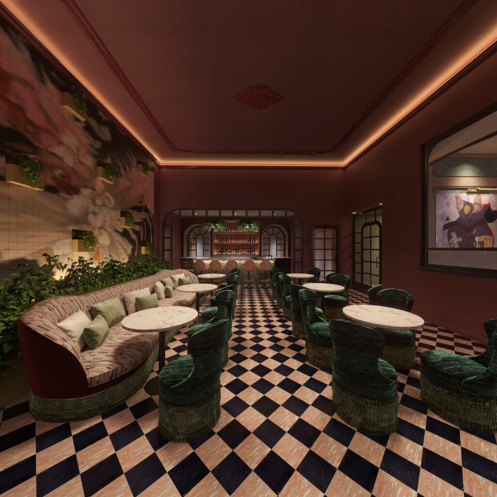 A garden-inspired lounge, Wild Orchard, will offer live music, tea service, wine tastings, and more. (Rendering courtesy)