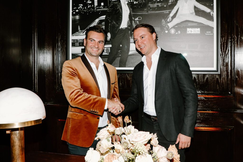 John Domolky, Vandelay founder, chairman and CEO Hunter Pond  at the preview party for members-only club Maître D (Photo by Nathalie Ramirez for Vandelay Companies)