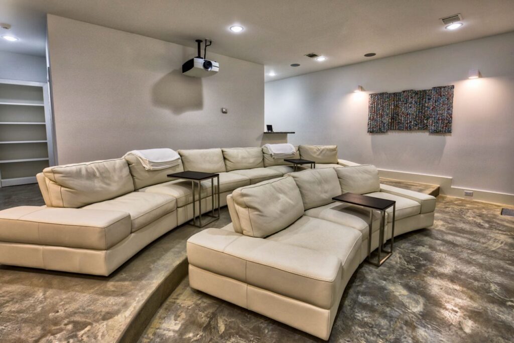 Amenities in the main house at Whitehall Ranch include a home movie theater.