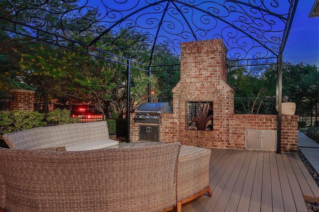 The iron cabana and outdoor fireplace area at 30 E Bay Blvd is one-of-a-kind. 