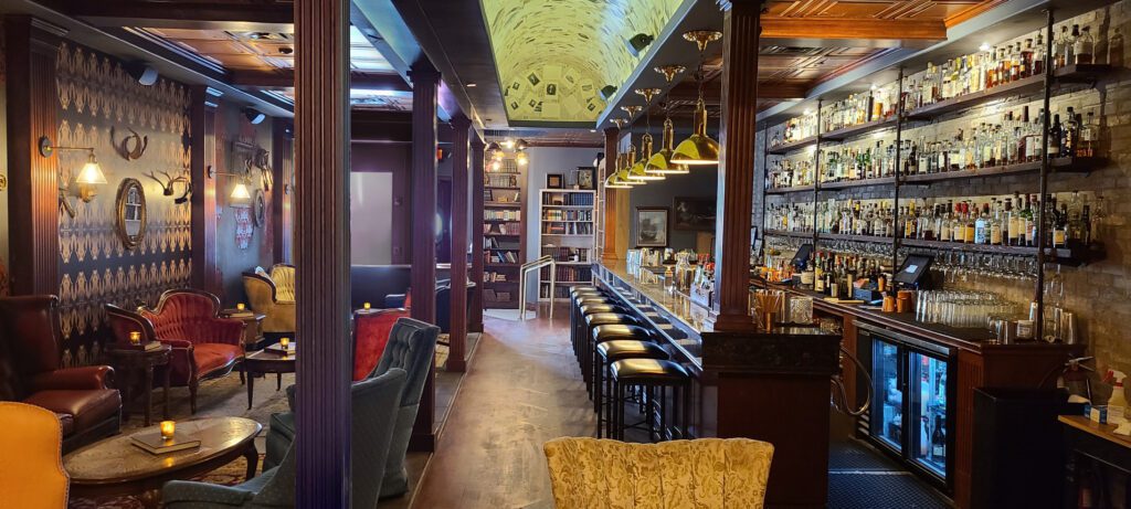 Thompson’s Bookstore, located in the historic Vybek building, offers multiple floors of drinking experiences. (Courtesy)