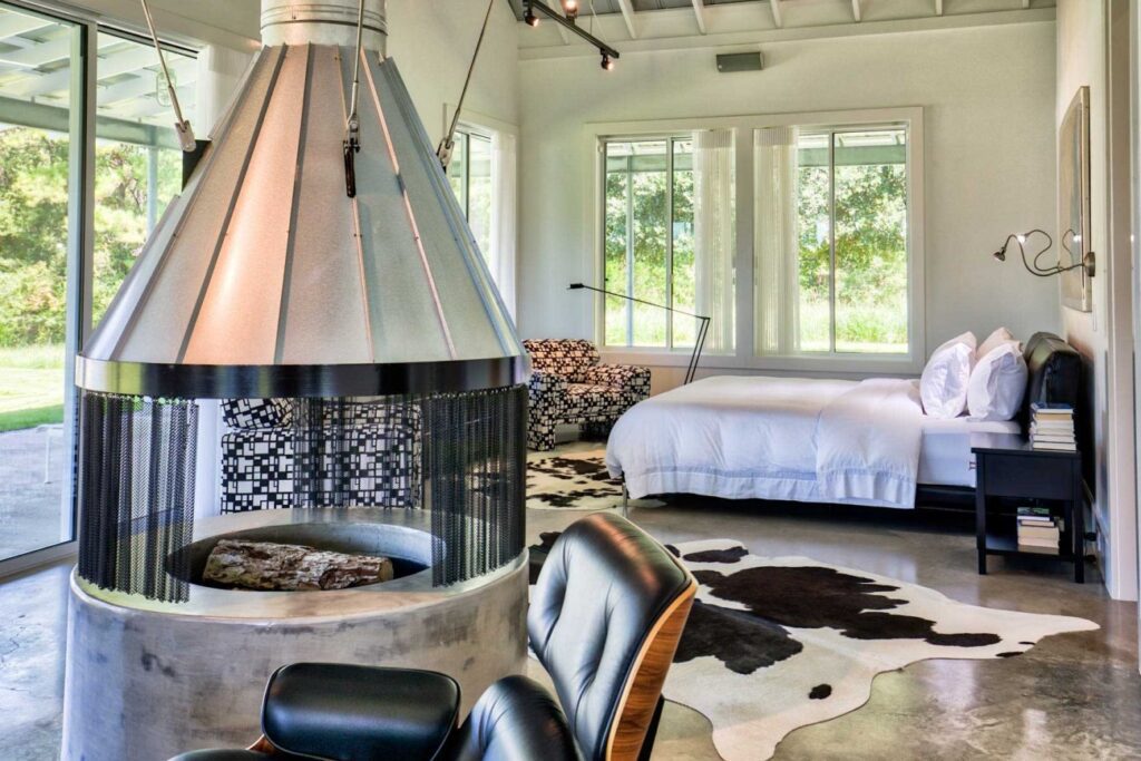 The primary bedroom at the 665-acre Whitehall Ranch