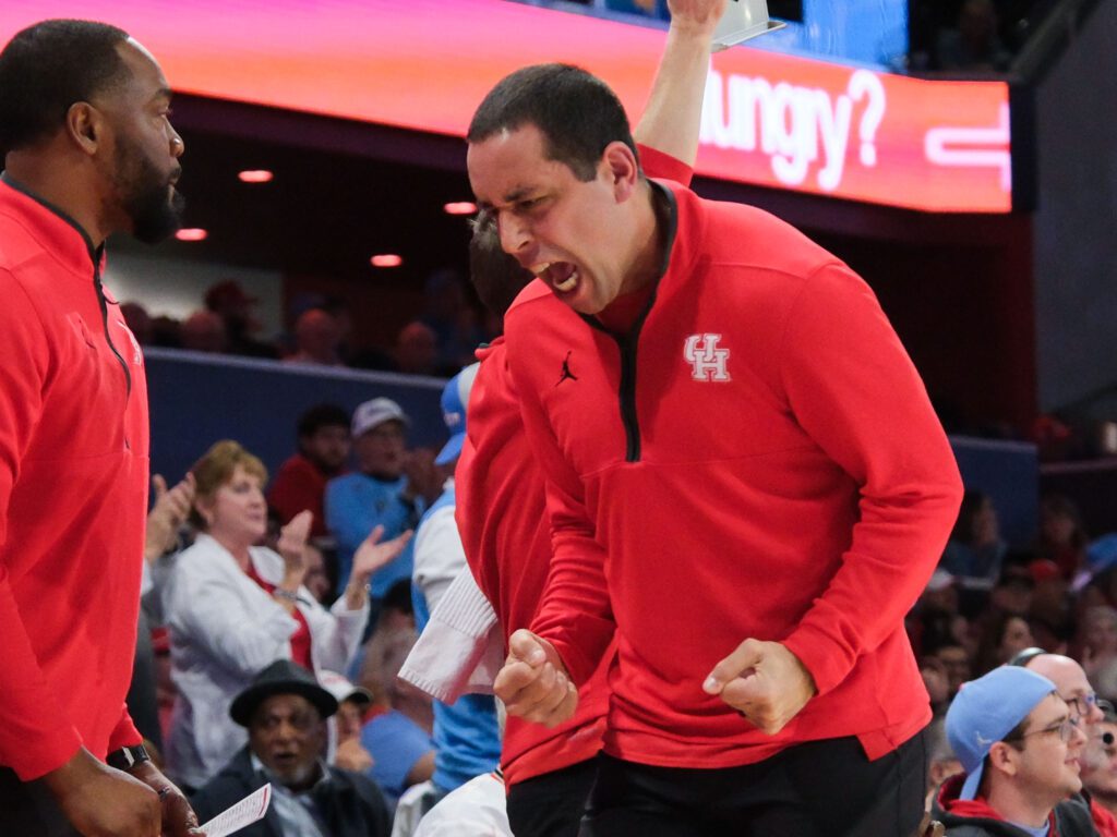 University of Houston assistant coach Kellen Sampson always brings the intensity. (Photo by F. Carter Smith)
