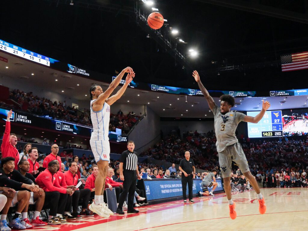 University of Houston guard Milos Uzan is a proven shooter and big-game scorer. (Photo by F. Carter Smith)