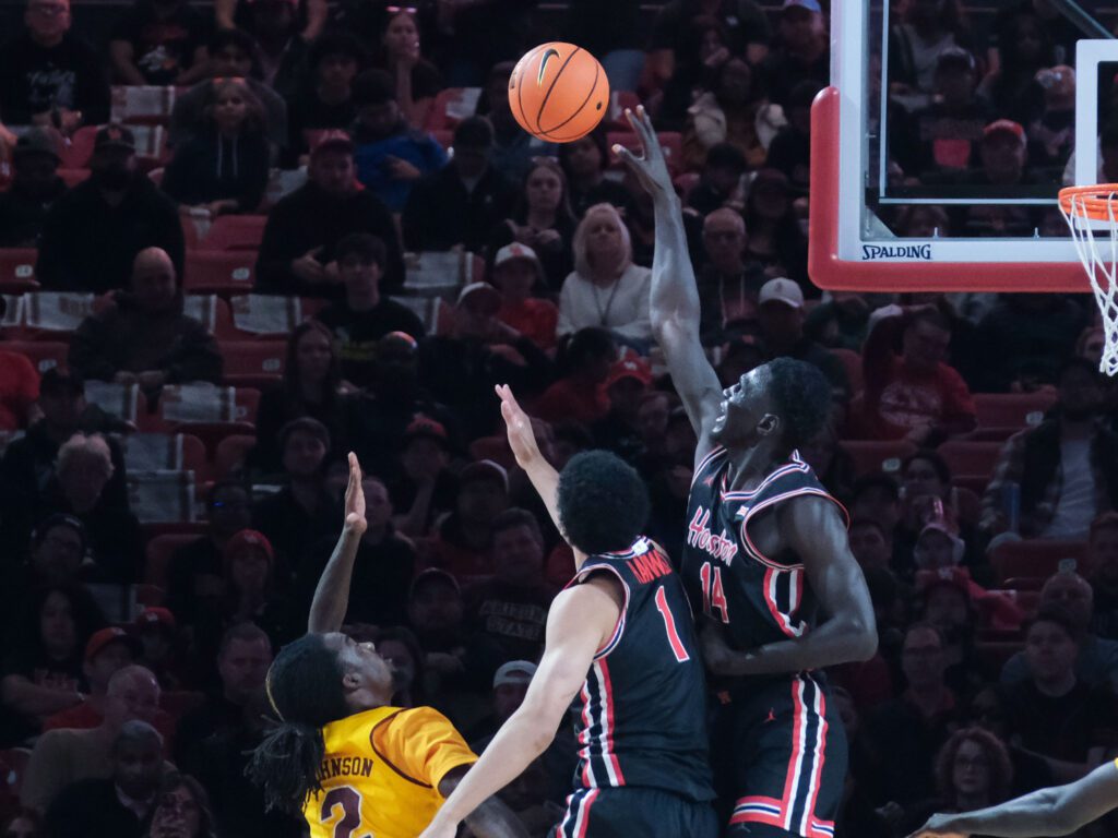 University of Houston backup center Kalifa Sakho can be a shot eraser. (Photo by F. Carter Smith)