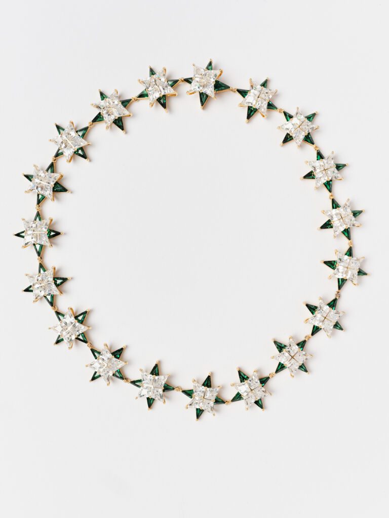 11 Juillet's diamond and emerald star motif necklace, crafted with 60 carats of diamonds and 40 carats of emeralds.  (Photo by Johnny Than)
