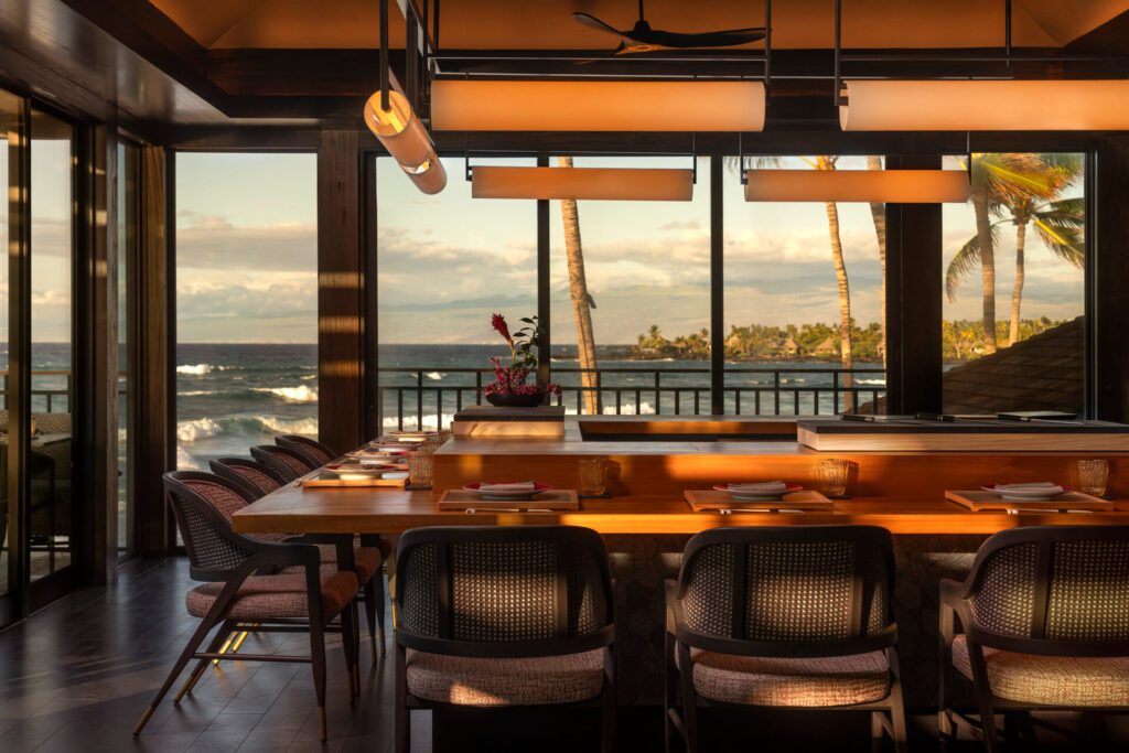 Hualalai calls their intimate, 12-seat omakase counter "the crown jewel of NOIO." (Photo by Four Seasons Resort Hualalai)