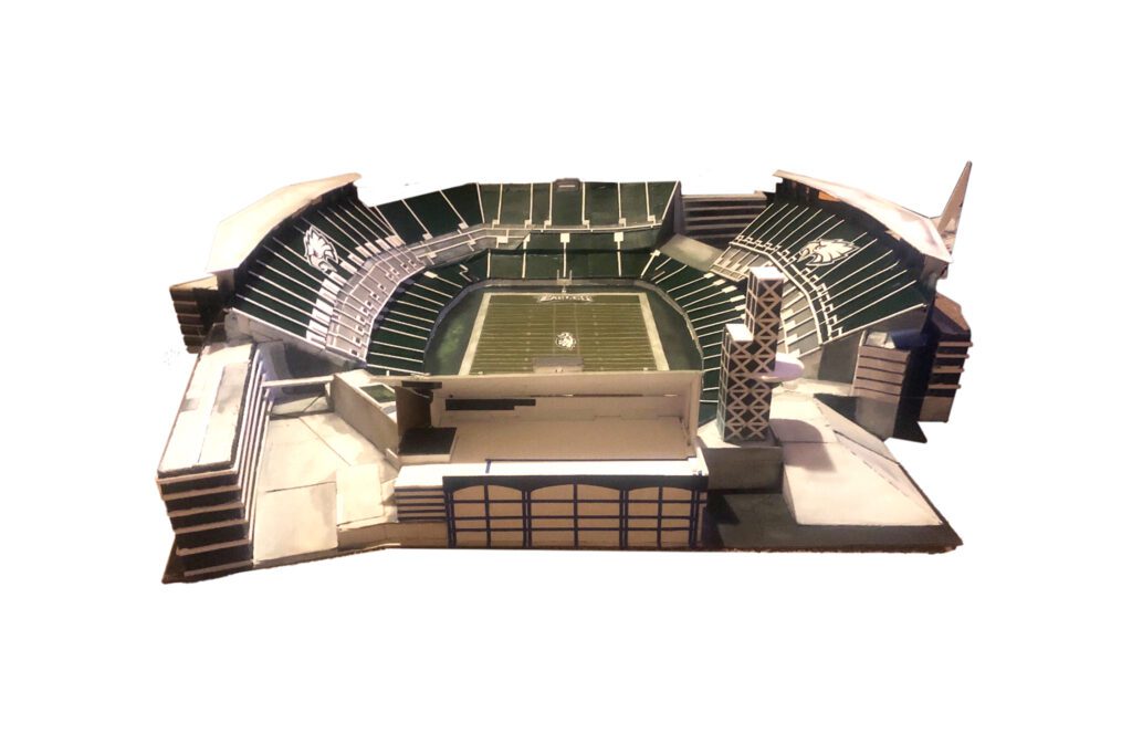 Kambel Smith's "Lincoln Financial Field," 2019, in the exhibition "Possible Worlds: 20 Years of the Wynn Newhouse Awards" at Syracuse University Art Museum (Collection of Muffin and John Lemak, Dallas)