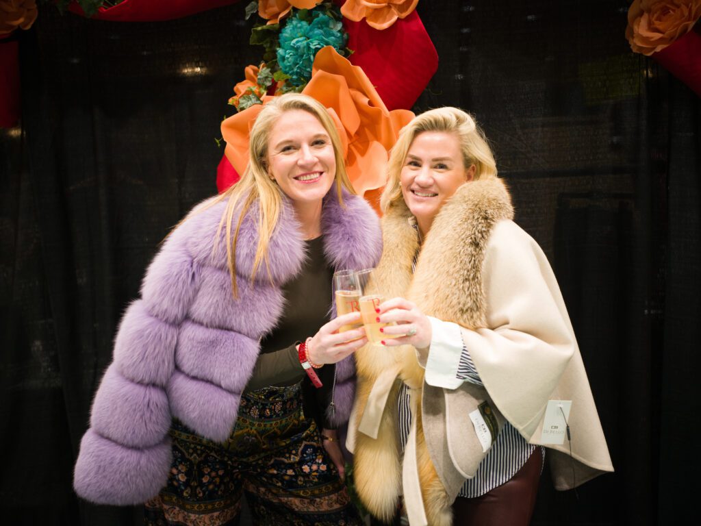 Katie Tsuru, Nora Jarrard modeling furs at The Sale (Photo by Daniel Ortiz)