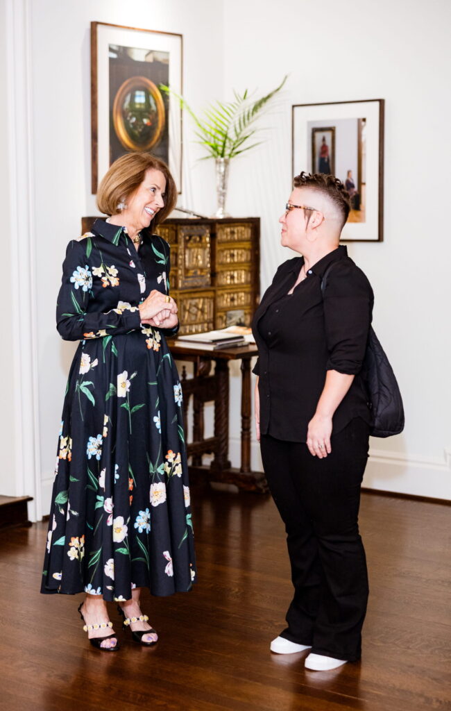 Host Krista Dumas and Kate Mulholland at the Dora Maar Cultural Center celebration.