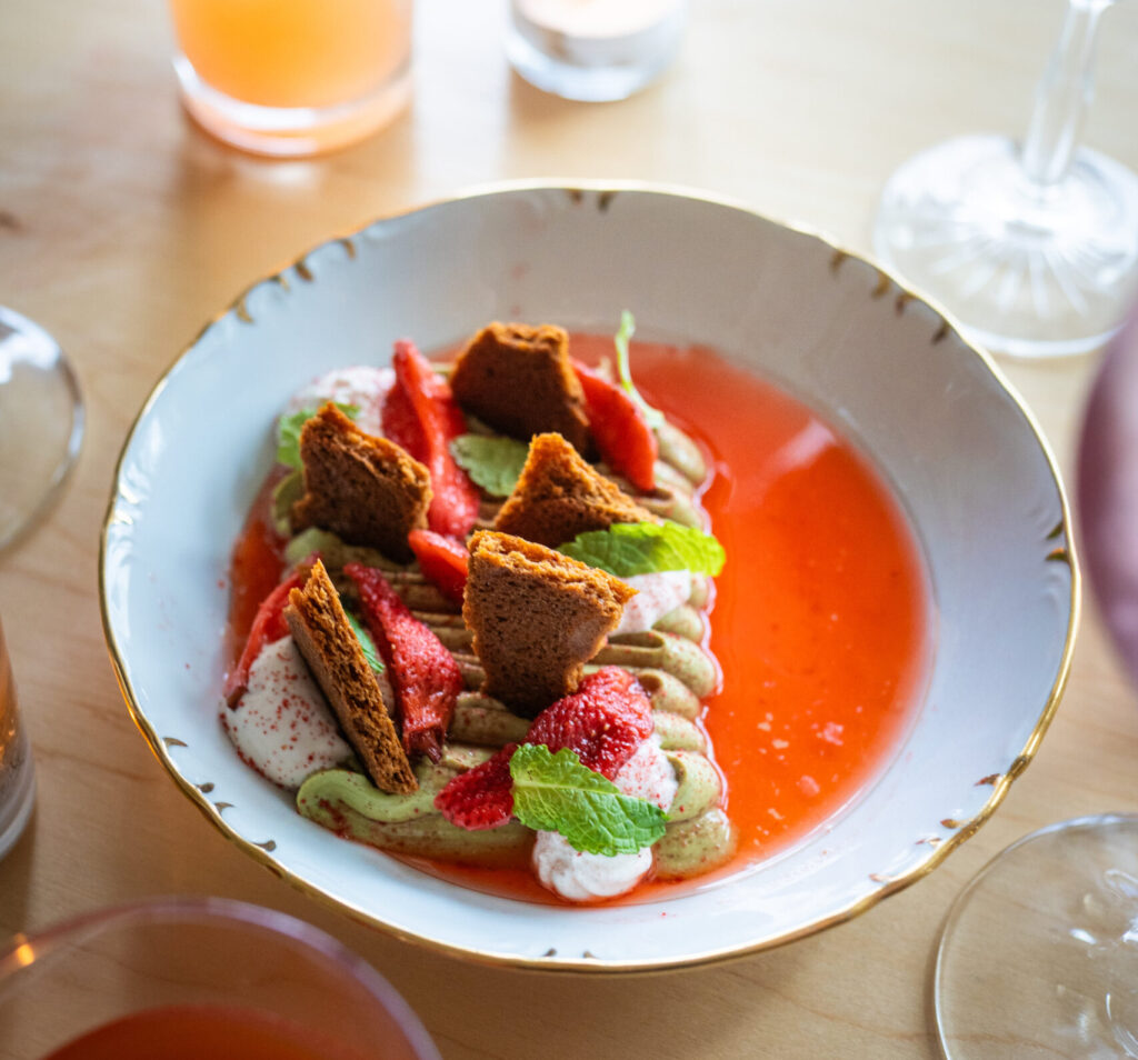 For dessert, the matcha cheesecake is a pleasantly deconstructed treat. (Photo by EJ Galvez)