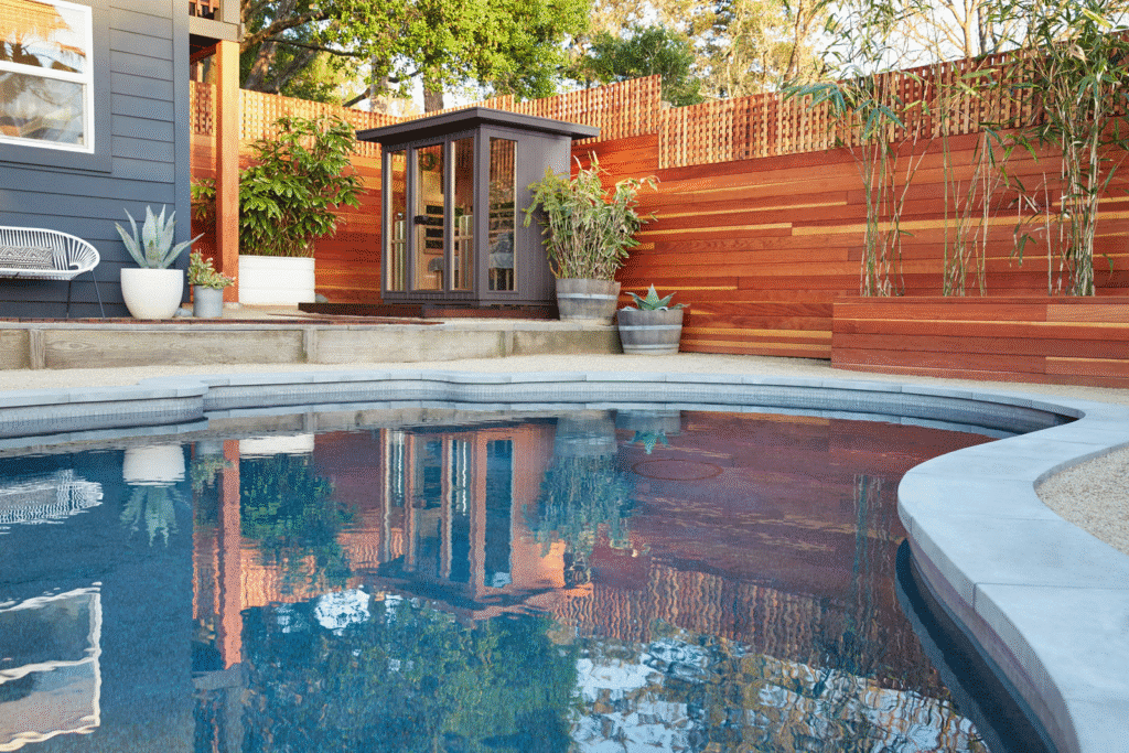 A home installation of one of Clearlight's outdoor infrared saunas. Photo courtesy of Clearlight®.