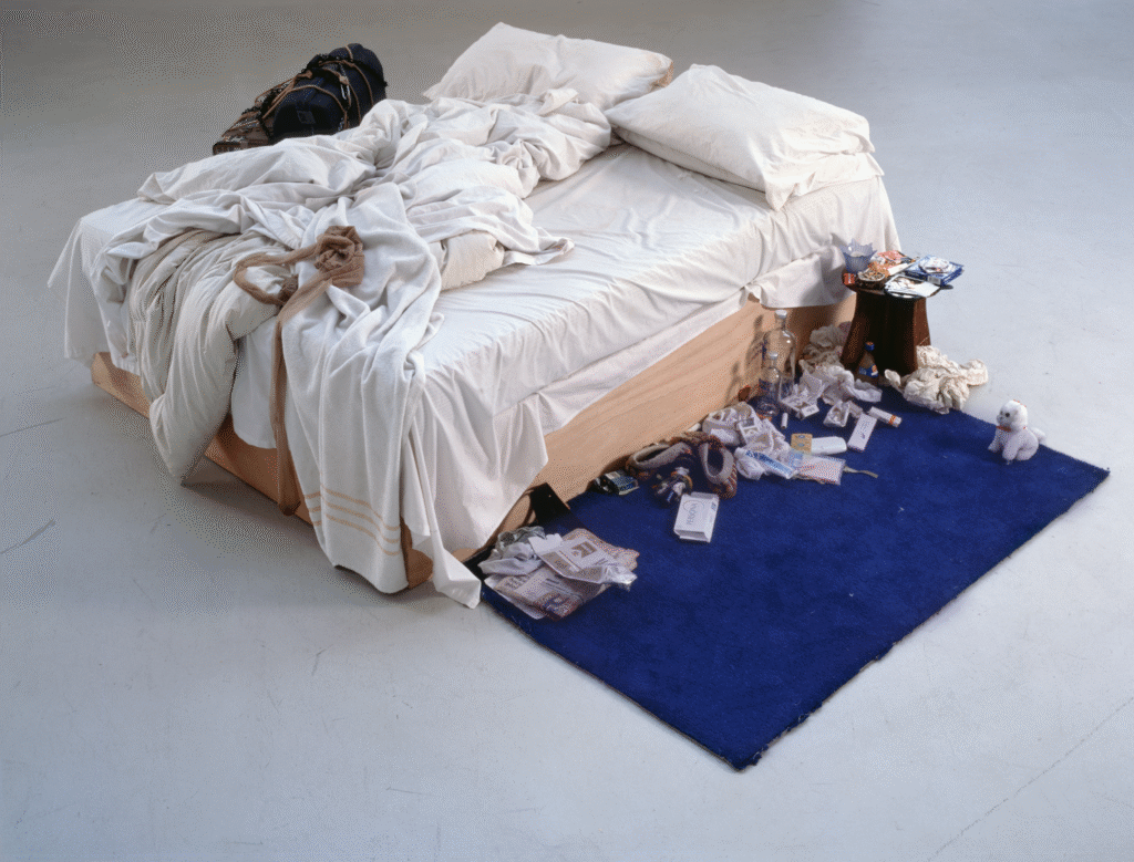 Tracey Emin's "My Bed," 1998, in the exhibition "Tracey Emin: A Second Life" at Tate Modern (© Tracey Emin. Courtesy The Saatchi Gallery, London.  Photo by Prudence C)