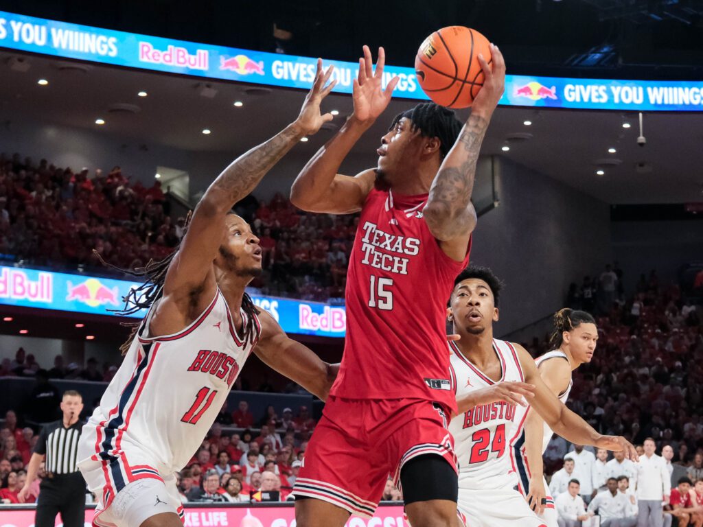 University of Houston reigning Big 12 Defensive Player of the Year JoJo Tugler vs.Texas Tech star JT Toppin makes for great Big 12 theater. (Photo by F. Carter Smith) 