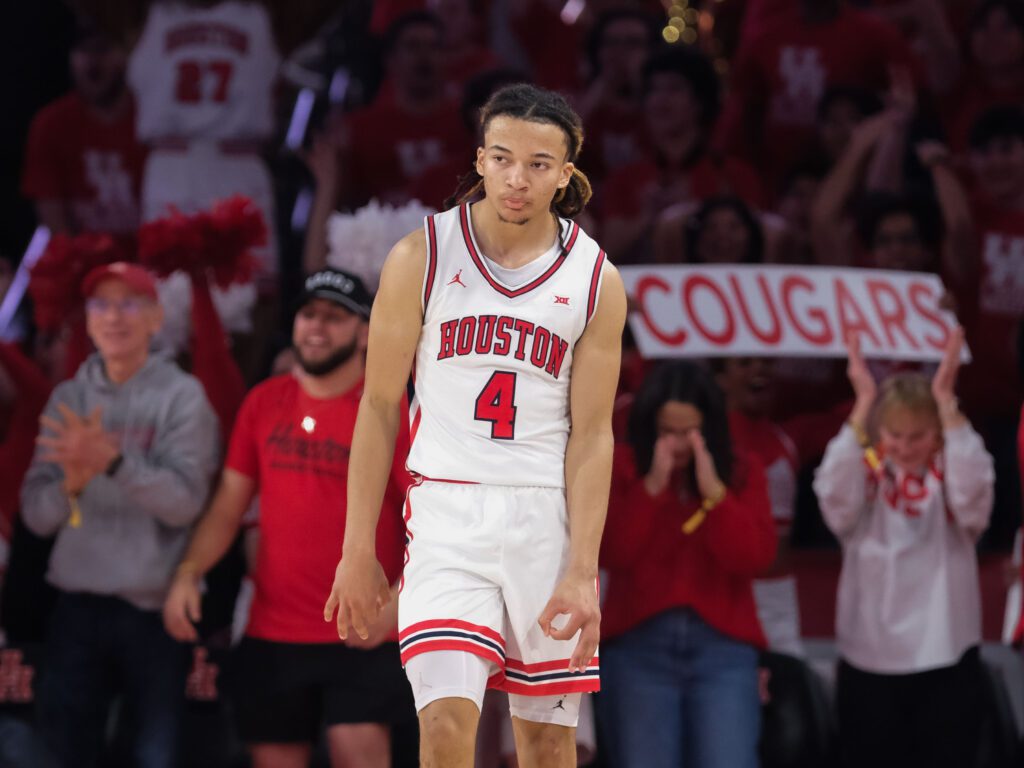 University of Houston freshman point guard Kingston Flemings barely celebrated after hitting the biggest shots of the game. (Photo by F. Carter Smith)