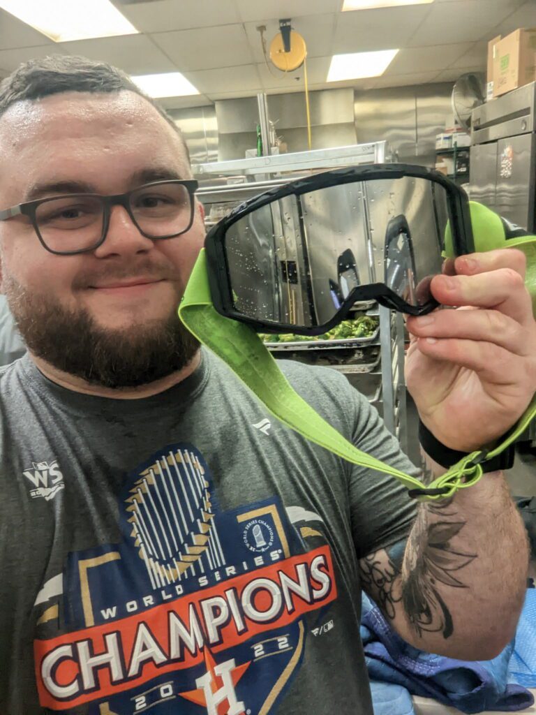 Protective eyewear is a must during clubhouse World Series celebrations, according to Baker. (Photo courtesy of Logan Baker)