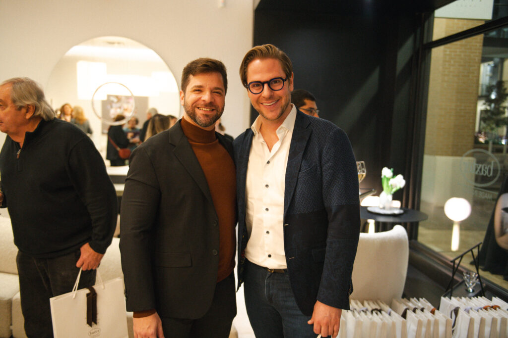 Roger Leal Martinier, Benjamin Johnston at the CAM Studio party introducing the luxury Italian design house Baxter (Photo by Matt Rood)