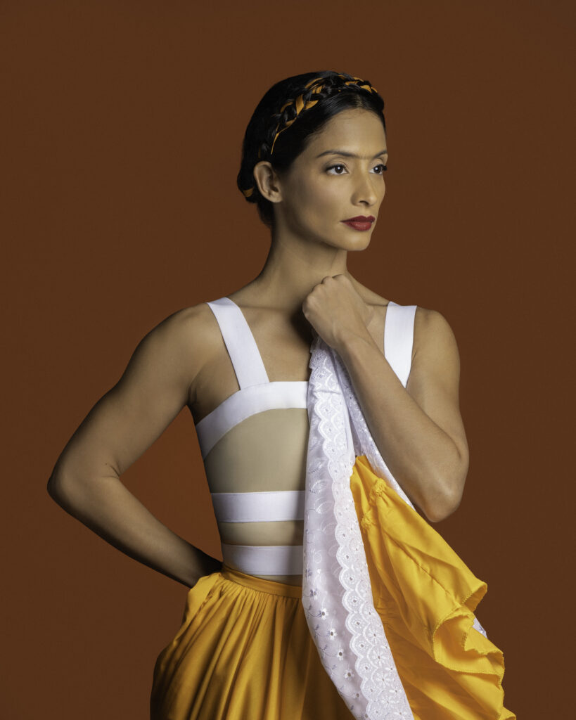 Houston Ballet principal Karina González as Frida Kahlo in Houston Ballet’s “Broken Wings.” (Photo by Alana Campbell, 2025. Courtesy Houston Ballet.)