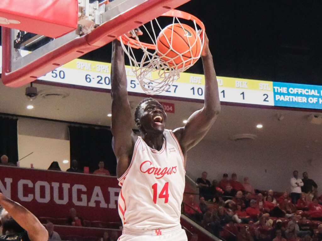 University of Houston backup center Kalifa Sakho is becoming a guy that his teammates look for on alley-oops. (Photo by F. Carter Smith)