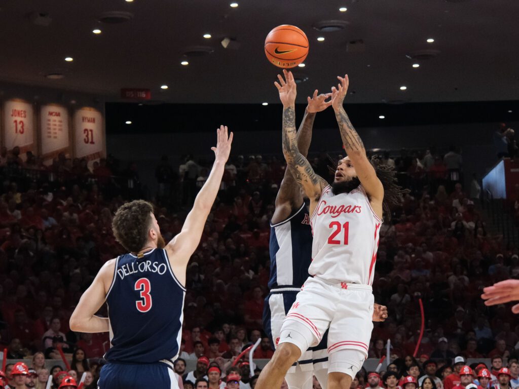 University of Houston shooting guard Emanuel Sharp doesn't need much room to get his shot off. (Photo by F. Carter Smith)