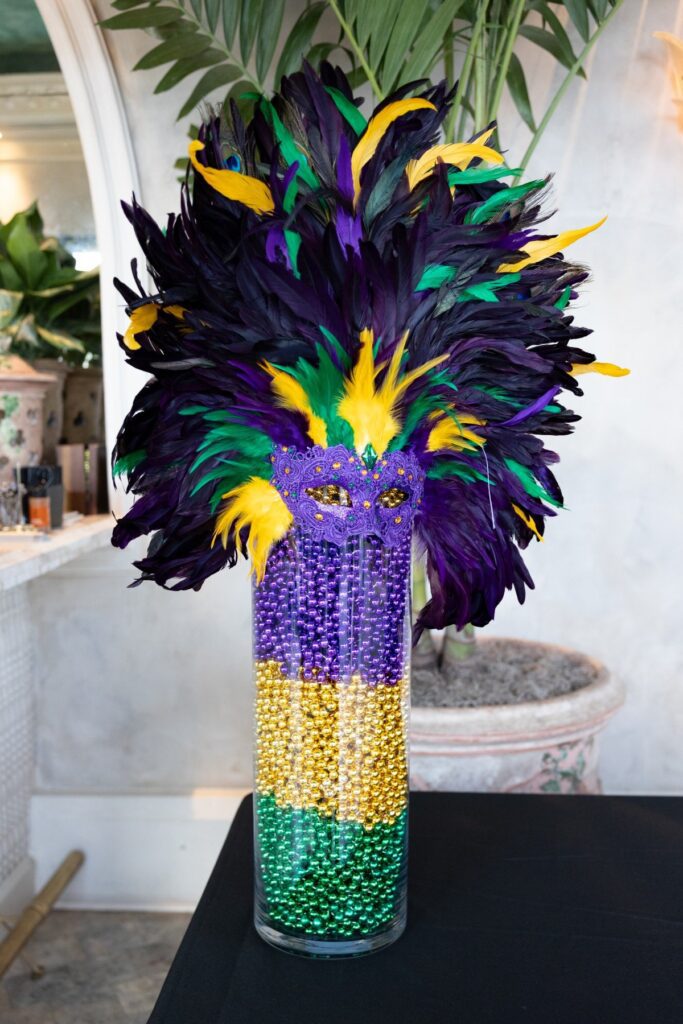 Mardi Gras decor at LEAD's sixth annual  fête, this year at Le Terresea