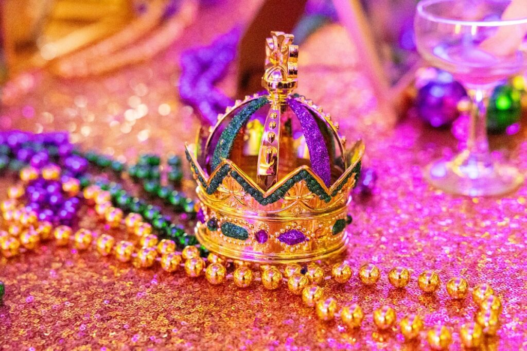 Mardi Gras decor at LEAD's Mardi Gras Charity Event held in  Le Tesserae in EaDo