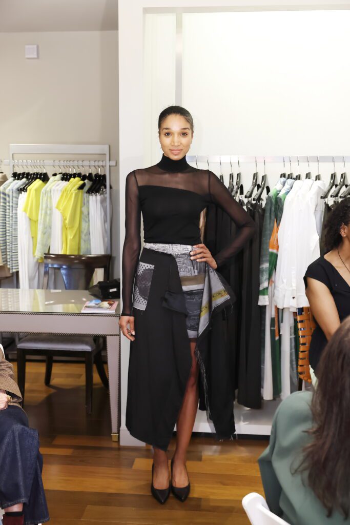 An ensemble at the Elizabeth Anthony tea and fashion presentation with Jason Wu