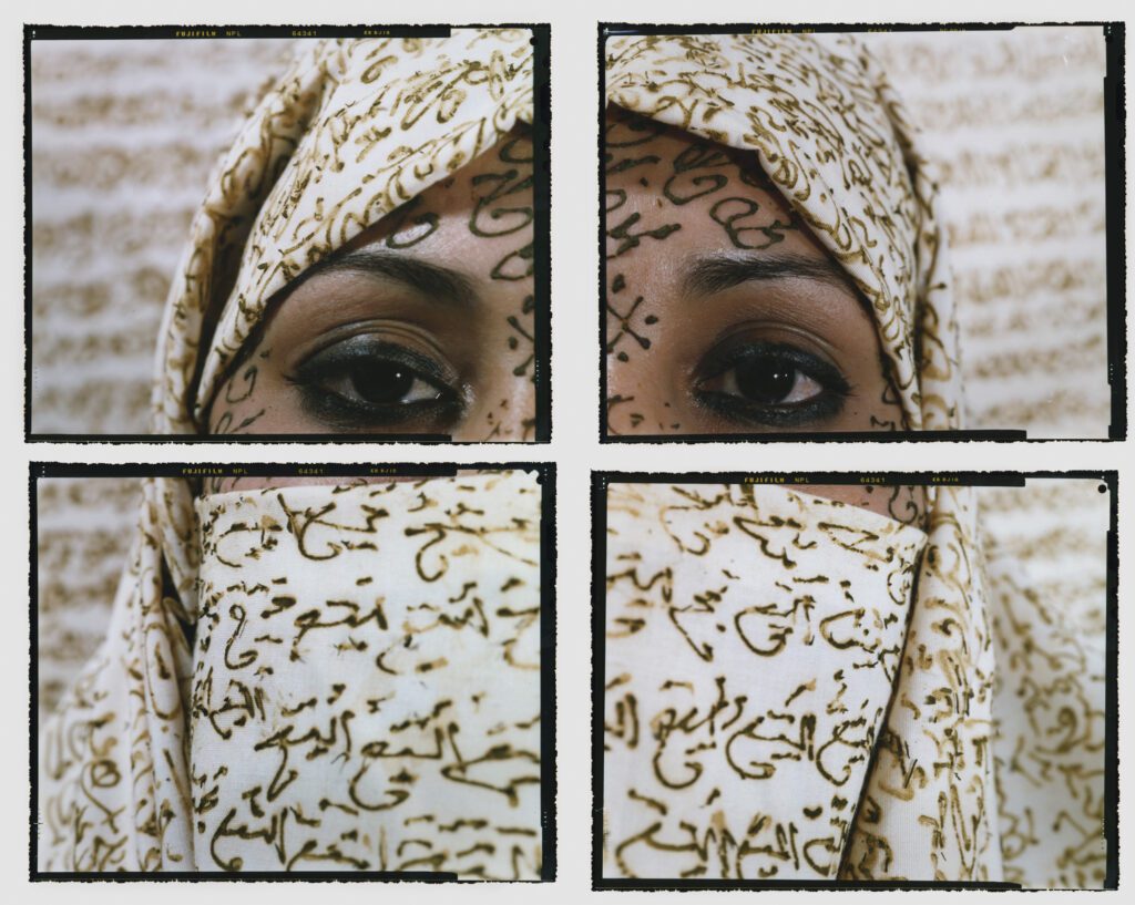 Lalla Essaydi, "Converging Territories #24," 2004, at FotoFest (© Lalla Essaydi. Courtesy Edwynn Houk Gallery, New York)