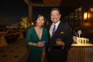 Iris Tian and Adam Lyons, Board Members of LEAD at Mardi Gras Charity Event Feb 17, 2026 at La Tesserae