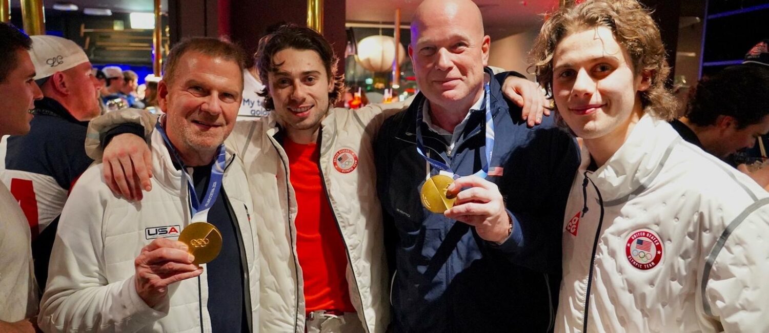 (L-R) Ambassador Fertitta, Quinn Hughes, Ambassador Whitaker, Jack Hughes