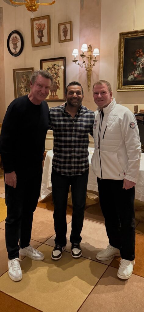 Hockey legend Wayne Gretzky, Kash Patel, Ambassador Tilman Fertitta at the Milano Cortina Winter Olympics  (Courtesy photo)