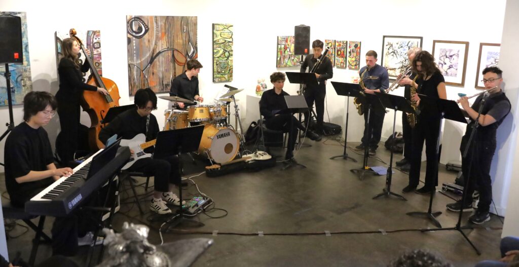 An ordinary Houston evening is made luminous by art and music from the Rice Jazz Ensemble at Archway Gallery. (Photo courtesy Archway Gallery)