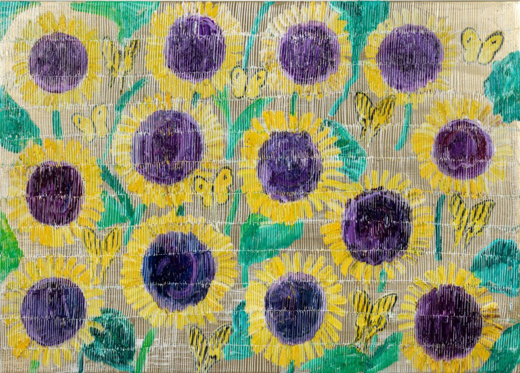 Hunt Slonem, Sunflowers & Swallowtails III, 2026, at Laura Rathe Fine Art