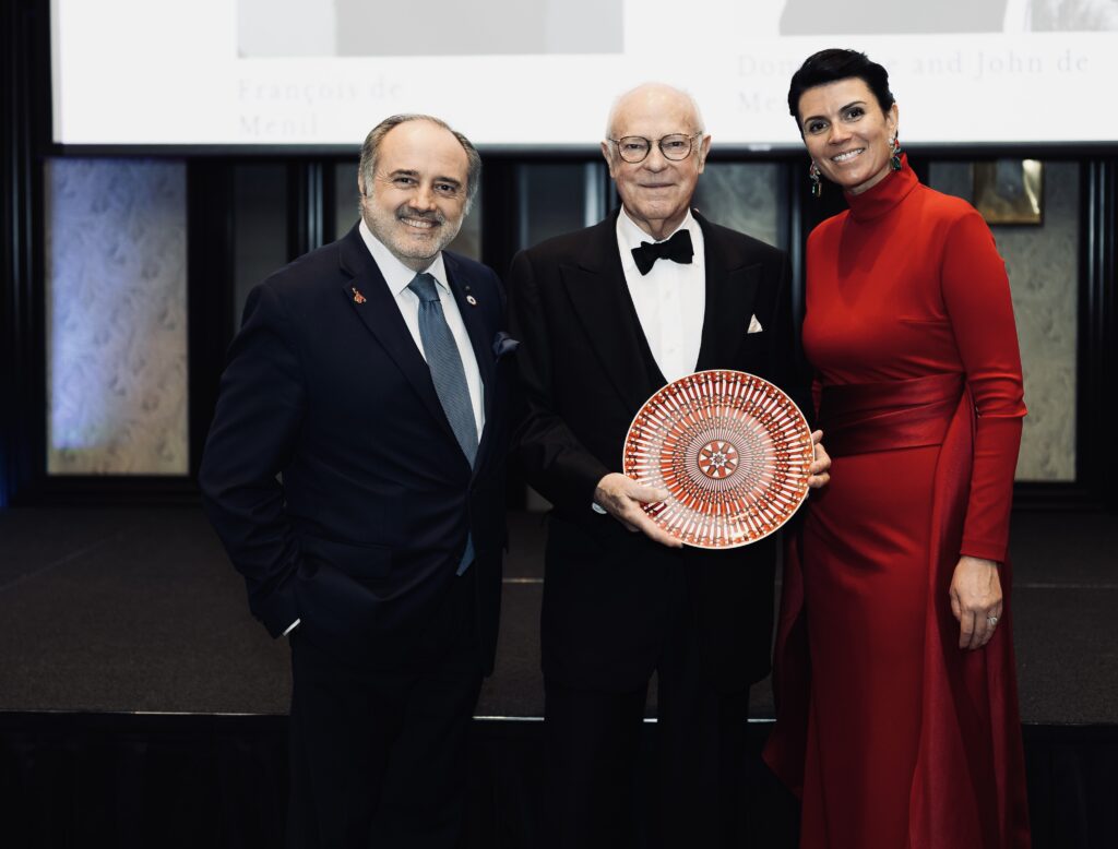 Alliance Française board president Jean-François Bonneté, François de Menil, Alliance Française executive director Élodie Ricolfi at the Alliance Française de Houston’s 2026 Annual Fundraising Gala, Riviera Night  (Photo by Naranja Dulce Studios)