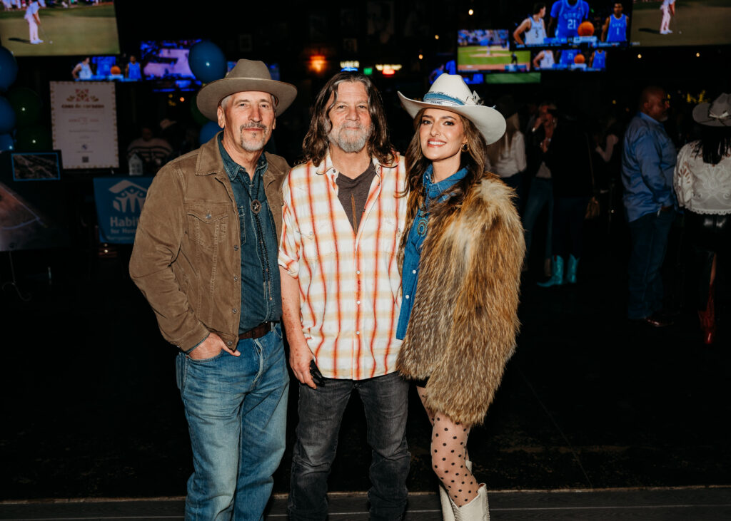David Piccione, Walt Wilkins, and Laura Piccione at Kirby Ice House for the Hats for Homes event. (Photo by Habitat for Humanity)