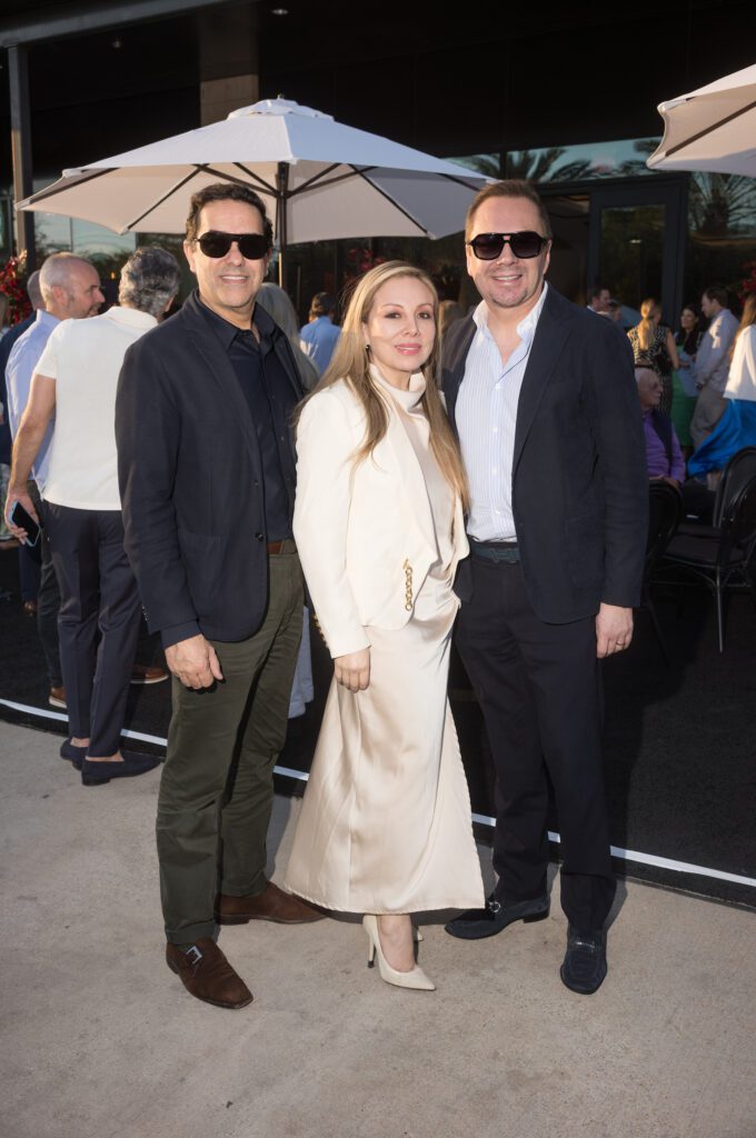 Marcelo Saenz, Karen Hernandez, Adrian Duenas at the Opera Gallery opening ceremonies in River Oaks District (Photo by Daniel Ortiz)